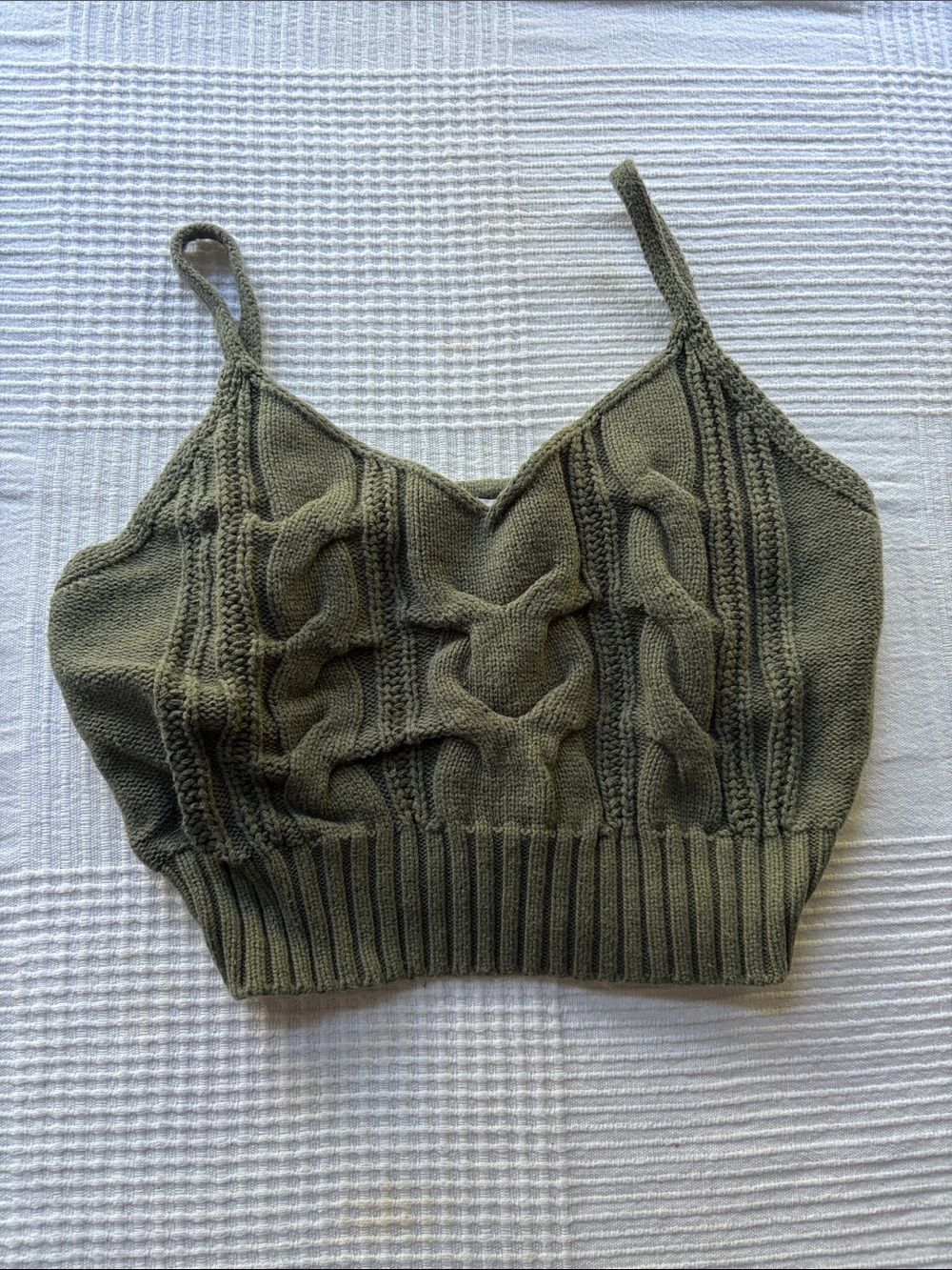 Olive Green Cable Knit Tank Top